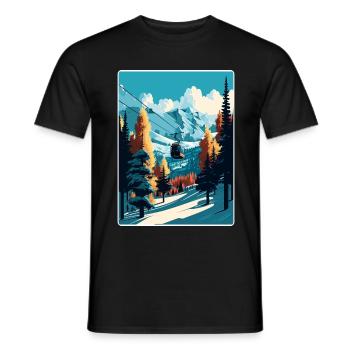 Les Arcs Ski Skiing Vintage Travel Poster Souvenir - Men's T-Shirt - black - Front - AI Model Male 178 light (178cm)