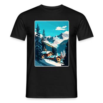 Les Arcs Ski Skiing Vintage Travel Poster Souvenir - Men's T-Shirt - black - Front - AI Model Male 178 light (178cm)