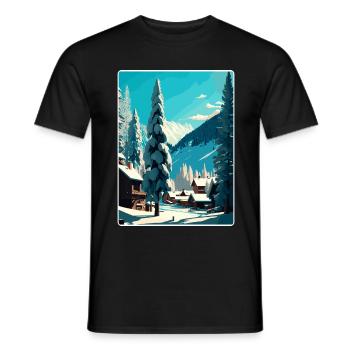 Val D Isère Ski Voyage Poster Peinture Souvenir WPA - T-shirt homme - noir - Devant - AI Model Male 178 light (178cm)