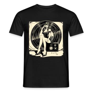 Disque vinyle musique femme cadeau - T-shirt homme - noir - Devant - AI Model Male 178 light (178cm)