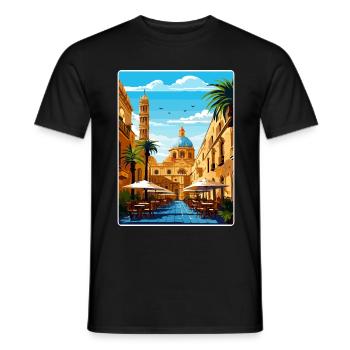Palermo Sicily Town Italy Travel Poster Souvenir - Men's T-Shirt - black - Front - AI Model Male 178 light (178cm)