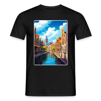 Amsterdam Netherlands Travel Poster Souvenir WPA - Men's T-Shirt - black - Front - AI Model Male 178 light (178cm)
