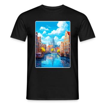 Amsterdam Netherlands Travel Poster Souvenir WPA - Men's T-Shirt - black - Front - AI Model Male 178 light (178cm)