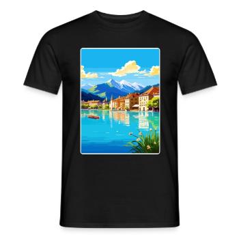 Annecy Frankreich Reise Poster Souvenir Malerei WPA - Männer T-Shirt - Schwarz - Vorne - AI Model Male 178 light (178cm)