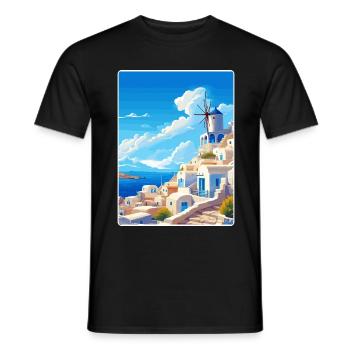 Santorin Grèce Grec Voyage Poster Souvenir WPA - T-shirt homme - noir - Devant - AI Model Male 178 light (178cm)