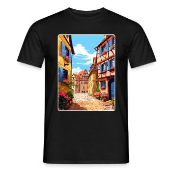Alsace France Travel Poster Souvenir Painting WPA - Men's T-Shirt - black - Front - AI Model Male 178 light (178cm)