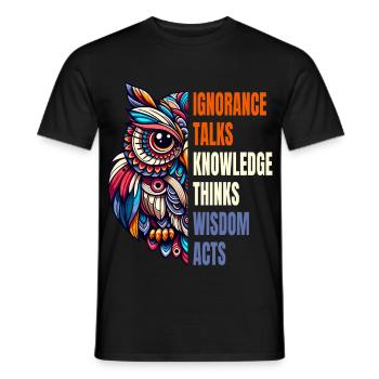 Abstract Owl Philosophy Wisdom Knowledge Saying - Men's T-Shirt - black - Front - AI Model Male 178 light (178cm)