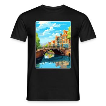Amsterdam Netherlands Travel Poster Souvenir WPA - Men's T-Shirt - black - Front - AI Model Male 178 light (178cm)