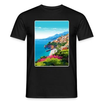 Amalfi Italie Affiche de voyage Peinture de carte postale souvenir - T-shirt homme - noir - Devant - AI Model Male 178 light (178cm)