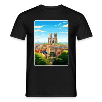 Reims France Travel Poster Souvenir Postcard Paint - Men's T-Shirt - black - Front - AI Model Male 178 light (178cm)