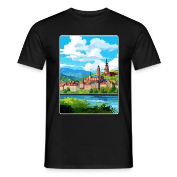 Heidelberg Allemagne Affiche de voyage Peinture Souvenir WP - T-shirt homme - noir - Devant - AI Model Male 178 light (178cm)