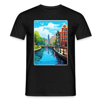 Amsterdam Netherlands Travel Poster Souvenir WPA - Men's T-Shirt - black - Front - AI Model Male 178 light (178cm)
