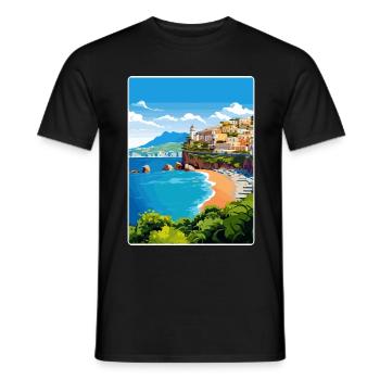 Amalfi Italie Affiche de voyage Peinture de carte postale souvenir - T-shirt homme - noir - Devant - AI Model Male 178 light (178cm)