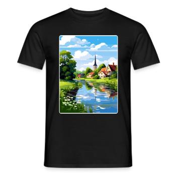 Spreewald Allemagne Affiche de voyage Peinture Souvenir WPA - T-shirt homme - noir - Devant - AI Model Male 178 light (178cm)