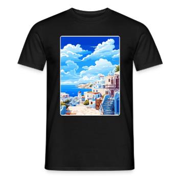 Mykonos Griechenland Reise Poster Souvenir Malerei WPA - Männer T-Shirt - Schwarz - Vorne - AI Model Male 178 light (178cm)