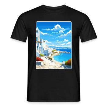 Paros Greece Travel Poster Souvenir Postcard Paint - Men's T-Shirt - black - Front - AI Model Male 178 light (178cm)