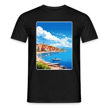 Peloponnese Travel Poster Souvenir Postcard Paint - Men's T-Shirt - black - Front - AI Model Male 178 light (178cm)