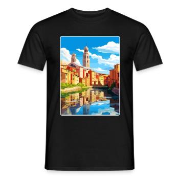 Girona Espagne Affiche de voyage Peinture de carte postale souvenir - T-shirt homme - noir - Devant - AI Model Male 178 light (178cm)