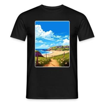 Holywell Bay Cornwall England Travel Poster Card - Men's T-Shirt - black - Front - AI Model Male 178 light (178cm)