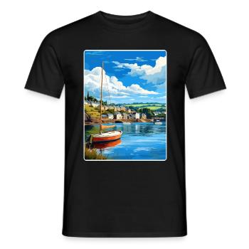 Fowey River England Vintage Reise Poster Souvenir - Männer T-Shirt - Schwarz - Vorne - AI Model Male 178 light (178cm)