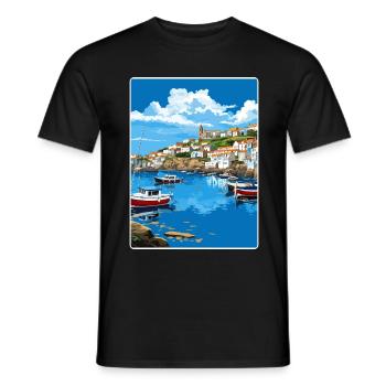 Mevagissey Angleterre Affiche de voyage Peinture Souvenir WP - T-shirt homme - noir - Devant - AI Model Male 178 light (178cm)
