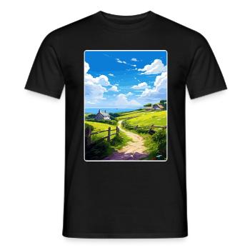 Lamorna Cornwall England Travel Poster Souvenir - Men's T-Shirt - black - Front - AI Model Male 178 light (178cm)