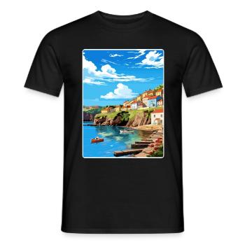 Charlestown Cornwall England Travel Poster Card - Men's T-Shirt - black - Front - AI Model Male 178 light (178cm)