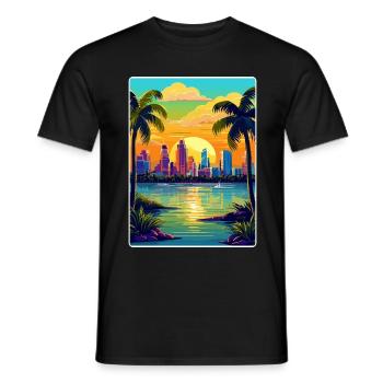 Miami Florida Travel Poster Souvenir Painting WPA - Men's T-Shirt - black - Front - AI Model Male 178 light (178cm)