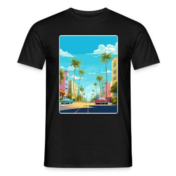 Miami Florida Travel Poster Souvenir Painting WPA - Men's T-Shirt - black - Front - AI Model Male 178 light (178cm)