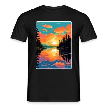 Lake Hubert Travel Poster Souvenir Postcard Paint - Men's T-Shirt - black - Front - AI Model Male 178 light (178cm)