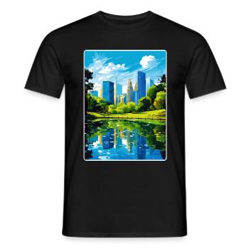 New York State Travel Poster Souvenir Painting WPA - Men's T-Shirt - black - Front - AI Model Male 178 light (178cm)