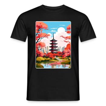 Japon Tokyo Voyage Affiche Souvenir Carte Postale Peinture - T-shirt homme - noir - Devant - AI Model Male 178 light (178cm)