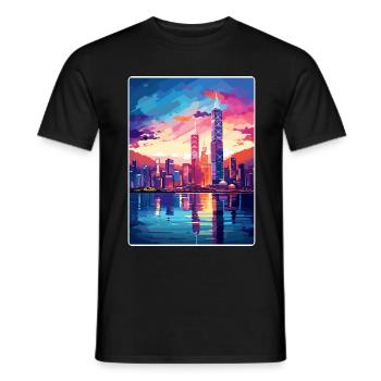 Hong Kong Chine Voyage Affiche Souvenir Peinture WPA - T-shirt homme - noir - Devant - AI Model Male 178 light (178cm)