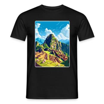 Machu Picchu Pérou Affiche de voyage Peinture Souvenir WPA - T-shirt homme - noir - Devant - AI Model Male 178 light (178cm)