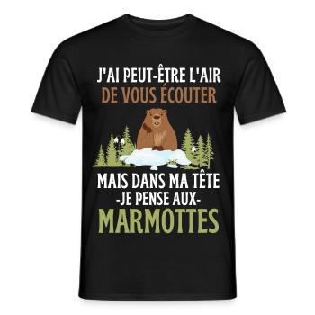 Dans ma tête je pense aux marmottes - T-shirt homme - noir - Devant - AI Model Male 178 light (178cm)