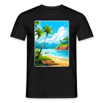 Dominican Republic Caribbean Travel Poster Card - Men's T-Shirt - black - Front - AI Model Male 178 light (178cm)