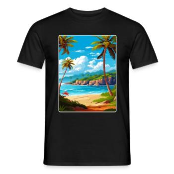 Dominican Republic Caribbean Travel Poster Card - Men's T-Shirt - black - Front - AI Model Male 178 light (178cm)
