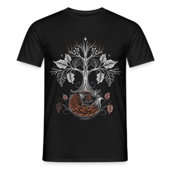 Schlafender Fuchs unter Lebensbaum - Herbstnacht - Männer T-Shirt - Schwarz - Vorne - AI Model Male 178 light (178cm)