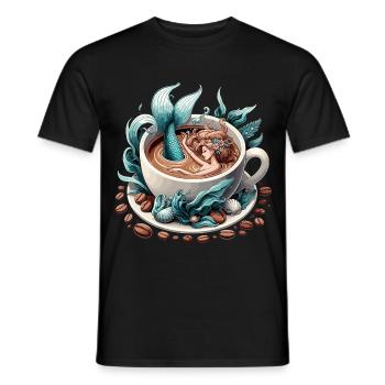 Meerjungfrau Nixe badet in Kaffee Geschenk - Männer T-Shirt - Schwarz - Vorne - AI Model Male 178 light (178cm)