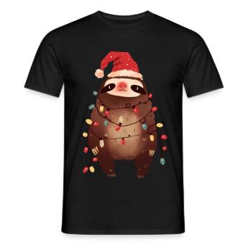 Funny Sloth Fairy Lights Christmas Tree - Men's T-Shirt - black - Front - AI Model Male 178 light (178cm)