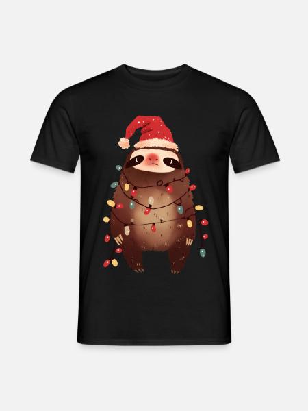 Funny Sloth Fairy Lights Christmas Tree - Men's T-Shirt - black