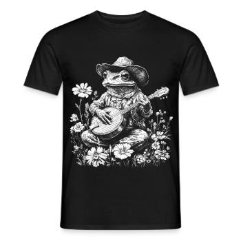 Cottagecore Nature Grenouille avec Guitare Banjo Fleurs - T-shirt homme - noir - Devant - AI Model Male 178 light (178cm)