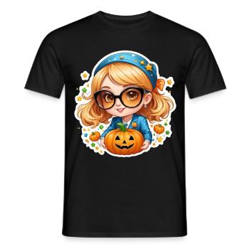 Pumpkin Girl for Halloween - Men's T-Shirt - black - Front - AI Model Male 178 light (178cm)