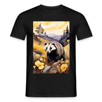 Badger in golden autumn - Men's T-Shirt - black - Front - AI Model Male 178 light (178cm)