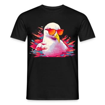 Pink seagull with sunglasses - Men's T-Shirt - black - Front - AI Model Male 178 light (178cm)