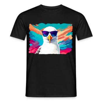 Mouette drôle avec des lunettes de soleil - T-shirt homme - noir - Devant - AI Model Male 178 light (178cm)