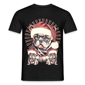 Weihnachtsbulldog mit Brille - Männer T-Shirt - Schwarz - Vorne - AI Model Male 178 light (178cm)