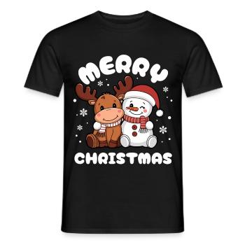 Fröhliche Weihnachten Rentier & Schneemann - Männer T-Shirt - Schwarz - Vorne - AI Model Male 178 light (178cm)