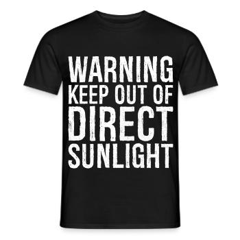 warning keep out of direct sunlight funny - Men's T-Shirt - black - Front - AI Model Male 178 light (178cm)