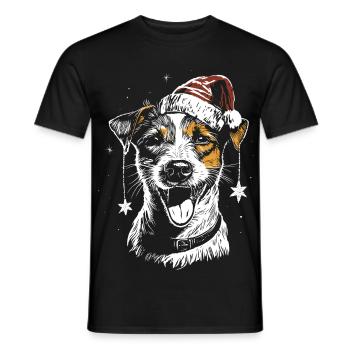 Jack Russell Terrier mit Weihnachtsmütze und Stern - Männer T-Shirt - Schwarz - Vorne - AI Model Male 178 light (178cm)